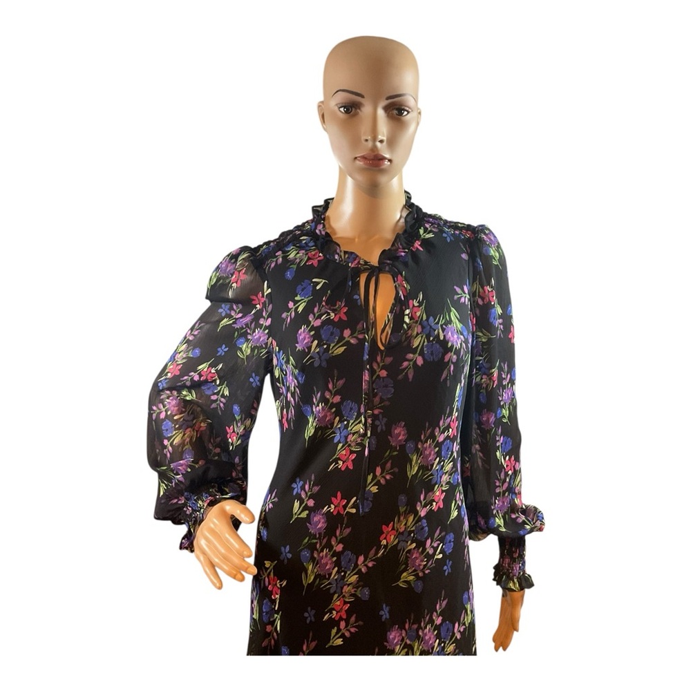 Calvin Klein Women’s Multicolor Floral Chiffon Maxi Long Sleeves Dress Size 10 - Picture 2 of 14
